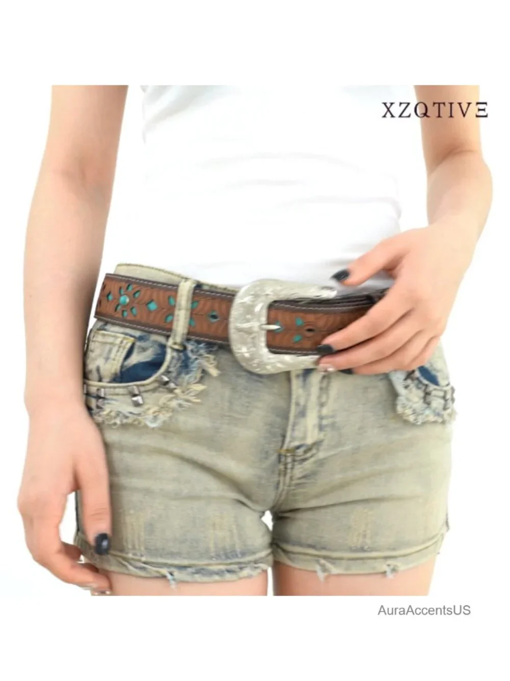 Genuine Leather Western Belt Unisex Cowgirl Cowboy Tooled Engraved Adjustable